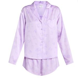 Lavender Women's Satin Pajama Set - Relaxed Button-Down Top & Shorts